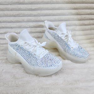 Berness Shoes Stretchy Canvas Woven Women's Rhinestone Sneakers in White